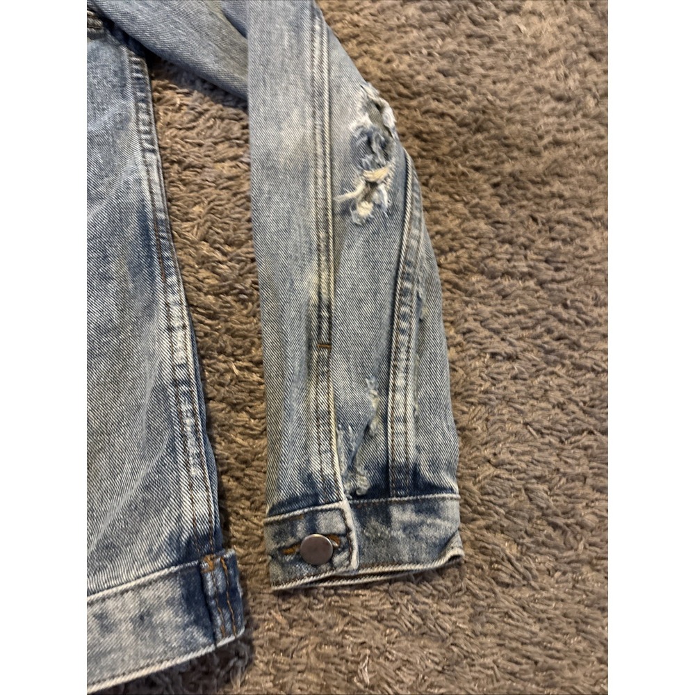 UNIF Outsider Denim Jacket Distressed Rose F*ck Embroidered Size S Small - Picture 4 of 12